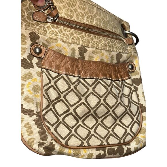Spacious FOSSIL KEYPER Canvas & Leather LINEN / TAN / LEMON Crossbody‎ Messenger - Picture 9 of 13